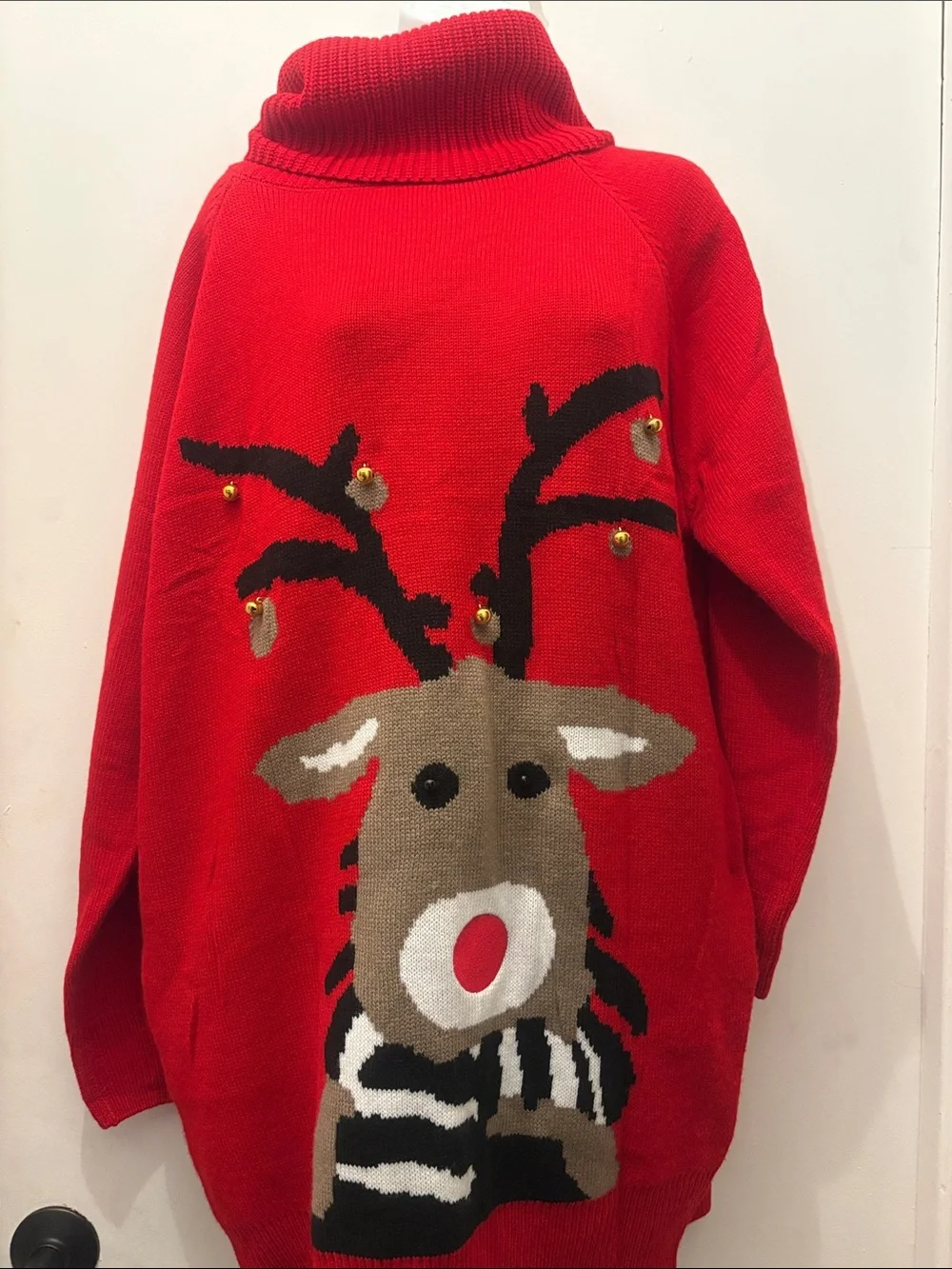 Women's Red Reindeer Turtleneck Sweater dress size L new